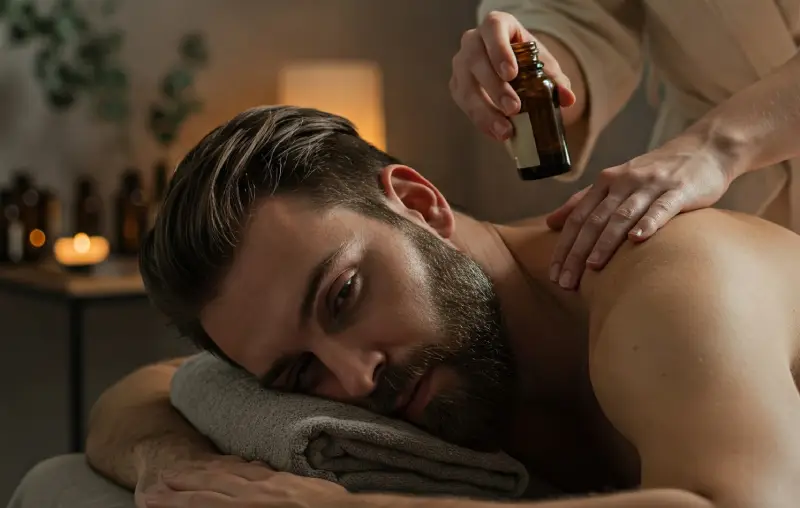  Un hombre recibiendo un masaje de aromaterapia relajante en un spa.